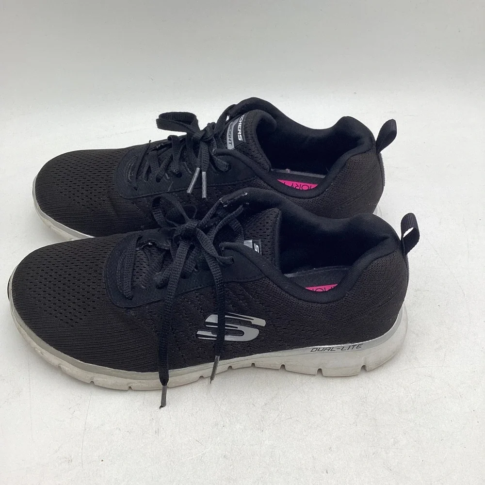 Skechers Lite-Weight Dual-Lite Black Sneakers Womens 8.5 Wide Memory‎ Foam